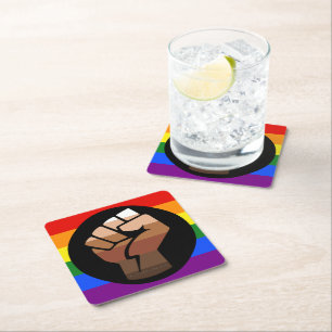 Posavasos Cuadrado De Papel La bandera de color de gente queer de SlipperyJoe'