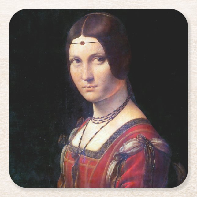 Posavasos Cuadrado De Papel La Belle Ferronniere, Leonardo da Vinci (Anverso)