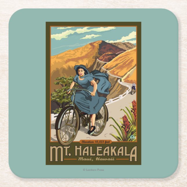 Posavasos Cuadrado De Papel La bicicleta del Mt. Haleakala monta Hawaii (Anverso)