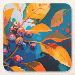 Posavasos Cuadrado De Papel La caída deja el aceite pintado. Resumen follaje o