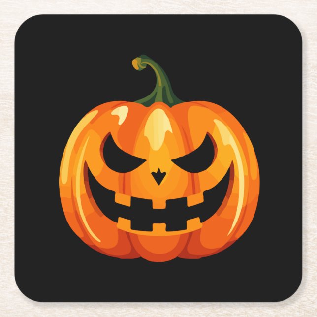 Posavasos Cuadrado De Papel La calabaza de Halloween da miedo (Anverso)