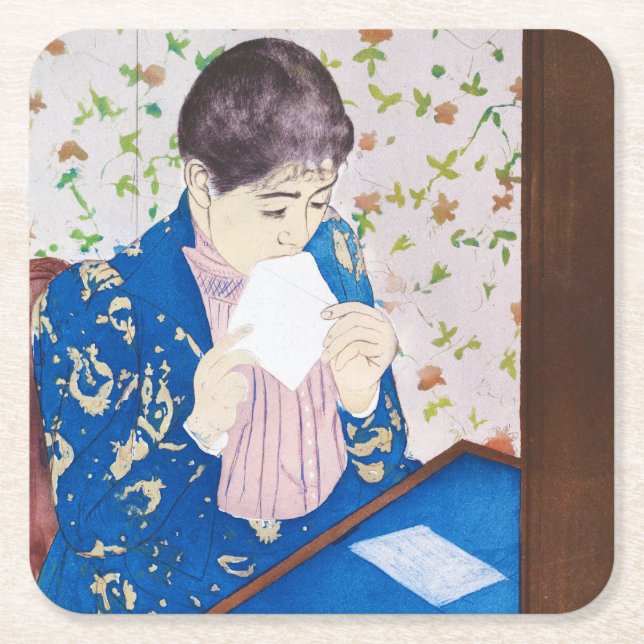 Posavasos Cuadrado De Papel La carta, Mary Cassatt (Anverso)