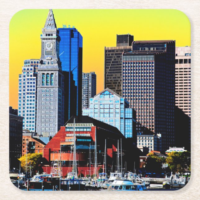 Posavasos Cuadrado De Papel La Casa Personalizado Boston Poster Magnet (Anverso)