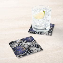 Posavasos Cuadrado De Papel La clase tropical es una floral azul, plateada y d