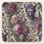 Posavasos Cuadrado De Papel La consulta de la luz - barroco gótico<br><div class="desc">Una pregunta que ninguna flor se atreve a responder. La consulta de la luz teje grotescas de cuernos y rosas entrelazados en un tapiz de belleza ominosa. Los tormentosos con cara de piedra emergen de los florales, sus carnales se pierden entre pétalos empapados en la decadencia. Donde las preguntas se...</div>