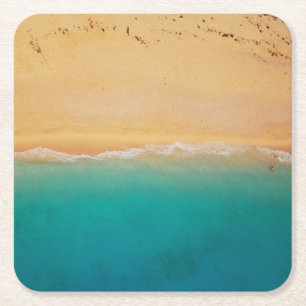 Posavasos Cuadrado De Papel La costa de arena y mar desde arriba