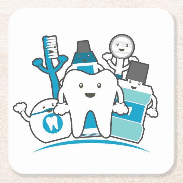 Posavasos Cuadrado De Papel La cuadrilla limpia de los dientes (Anverso)