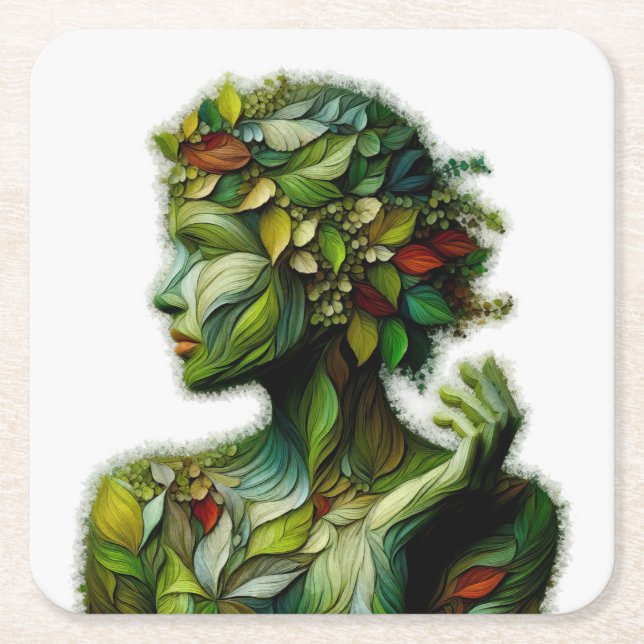 Posavasos Cuadrado De Papel La Dama Verde - Fondo Blanco (Anverso)