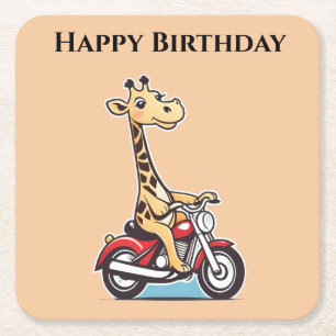 Posavasos Cuadrado De Papel La Divertida Giraffe Personalizado En Motocicleta,