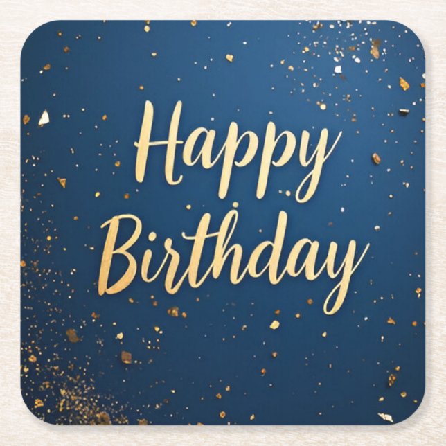 Posavasos Cuadrado De Papel La elegante montaña de papel de cumpleaños azul os (Anverso)