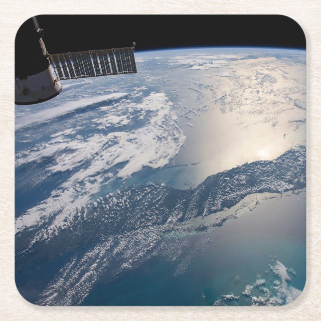 Posavasos Cuadrado De Papel La Estación Espacial Internacional Sobre El Atlánt (Anverso)