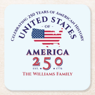 Posavasos Cuadrado De Papel La familia patriótica America 250 Photo Keepsake G