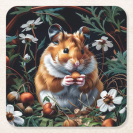 Posavasos Cuadrado De Papel La fiesta de otoño de Hamster