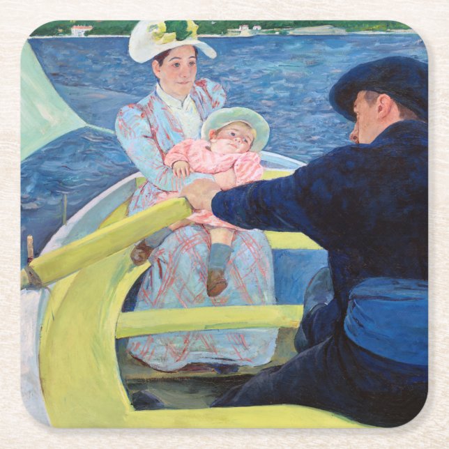 Posavasos Cuadrado De Papel La Fiesta del barco, Mary Cassatt (Anverso)