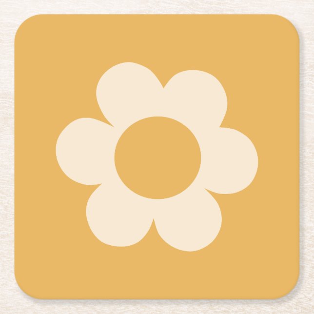 Posavasos Cuadrado De Papel La Fleur 07 Flor Amarilla Floral Retro (Anverso)
