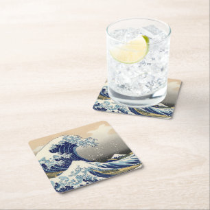 Posavasos Cuadrado De Papel La Gran Ola frente a Kanagawa Hokusai