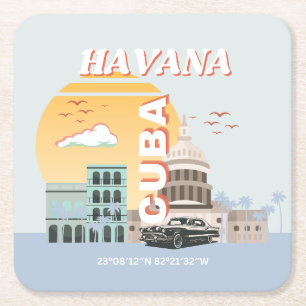 Posavasos Cuadrado De Papel La Habana Cuba Viaje por arte