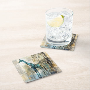 Posavasos Cuadrado De Papel La jirafa azul en París Coaster