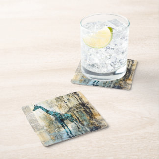 Posavasos Cuadrado De Papel La jirafa azul en París Coaster