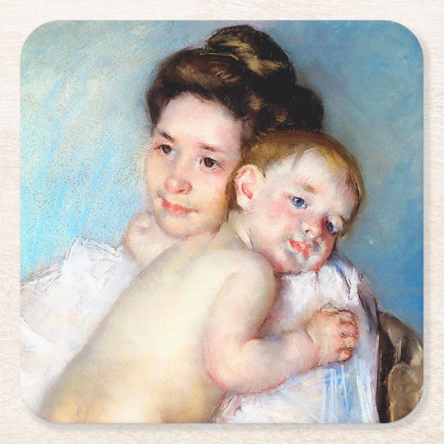 Posavasos Cuadrado De Papel La joven madre, Cassatt (Anverso)