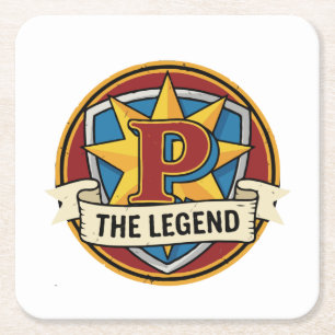 Posavasos Cuadrado De Papel La Leyenda Monograma P - Superhéroe Gamer Personal