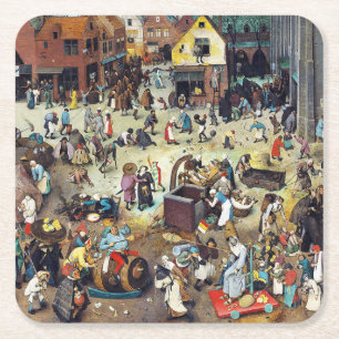 Posavasos Cuadrado De Papel La lucha entre el carnaval y la Cuaresma, Bruegel