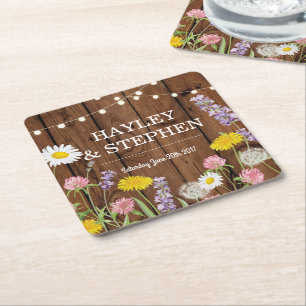 Posavasos Cuadrado De Papel La madera de los prácticos de costa de las flores