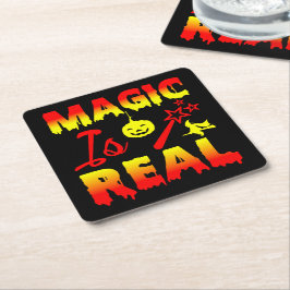 Posavasos Cuadrado De Papel La magia es la verdadera varita de halloween