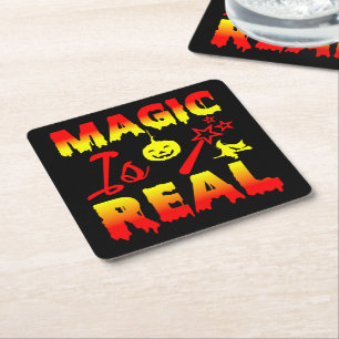 Posavasos Cuadrado De Papel La magia es la verdadera varita de halloween
