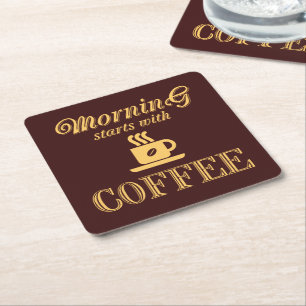 Posavasos Cuadrado De Papel La mañana comienza con el café