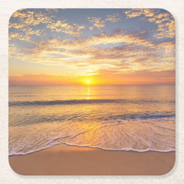 Posavasos Cuadrado De Papel La mañana Sun en la playa (Anverso)