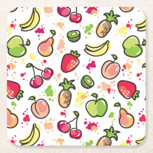 Posavasos Cuadrado De Papel la mano dibujada da fruto modelo