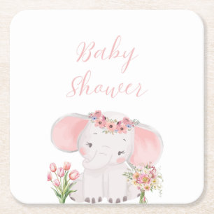 Posavasos Cuadrado De Papel La mano ilustró Adorable Elephant Baby Showe