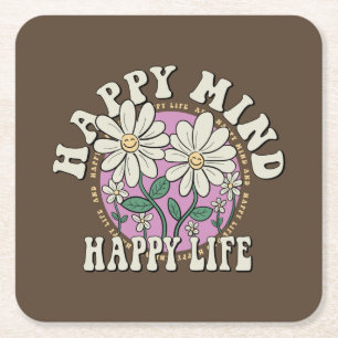 Posavasos Cuadrado De Papel La mente feliz del retro