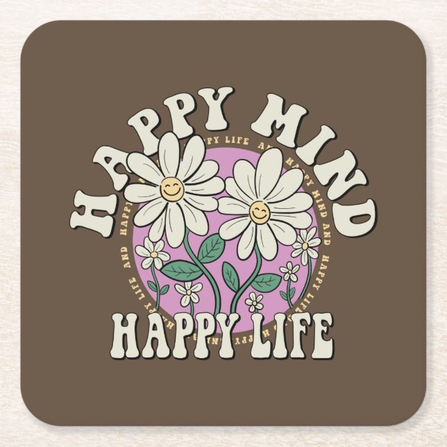 Posavasos Cuadrado De Papel La mente feliz del retro (Anverso)