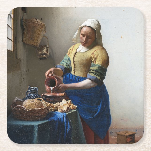 Posavasos Cuadrado De Papel La Milkmaid, Johannes Vermeer, 1657-1658 (Anverso)