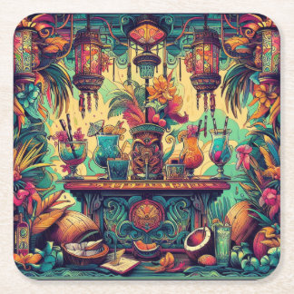 Posavasos Cuadrado De Papel La montaña de bebidas de la cultura tiki 07