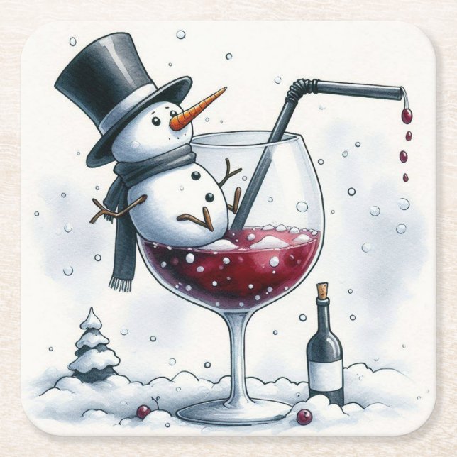 Posavasos Cuadrado De Papel La montaña rusa de los Navidades Tipsy Snowman (Anverso)
