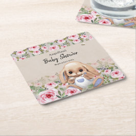 Posavasos Cuadrado De Papel La montaña rusa de papel de Baby Shower con un dis