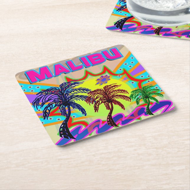 Posavasos Cuadrado De Papel La montaña rusa eterna de Malibu (En perspectiva)