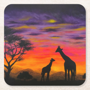 Posavasos Cuadrado De Papel La montaña rusa "Giraffe Sunset", realizada por l
