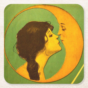 Posavasos Cuadrado De Papel La montaña rusa - Vintage the Lady and the Moon
