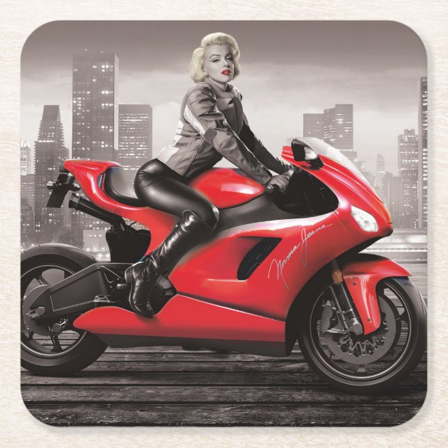 Posavasos Cuadrado De Papel La motocicleta de Marilyn (Anverso)