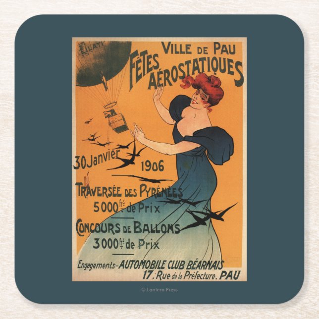 Posavasos Cuadrado De Papel La mujer Rojo-Dirigida aguarda el poster de los (Anverso)