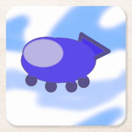 Posavasos Cuadrado De Papel La nave espacial azul voladora