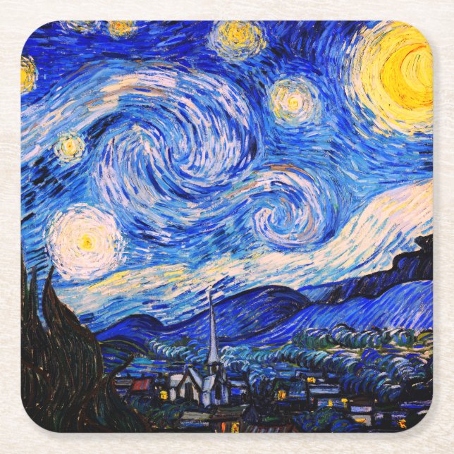Posavasos Cuadrado De Papel La noche estrellada de Vincent Van Gogh (Anverso)