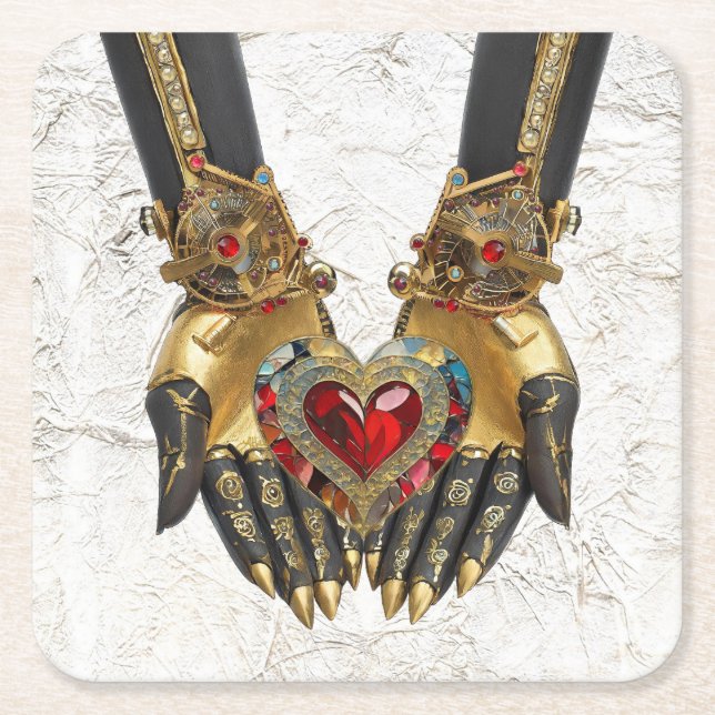 Posavasos Cuadrado De Papel La oferta - Corazón en manos (Anverso)