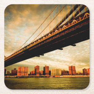 Posavasos Cuadrado De Papel La opinión del puente de Manhattan del lado de