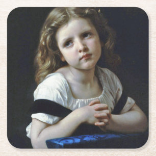 Posavasos Cuadrado De Papel La oración, Bouguereau