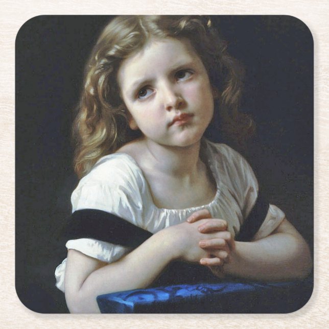 Posavasos Cuadrado De Papel La oración, Bouguereau (Anverso)